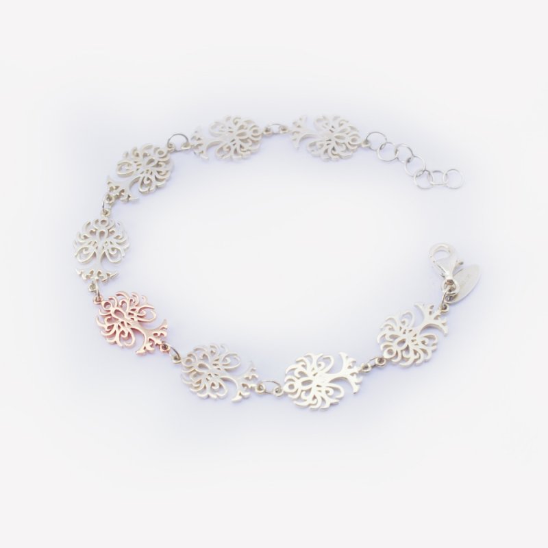  silver 925 bracelet with a 9kt pink gold tree