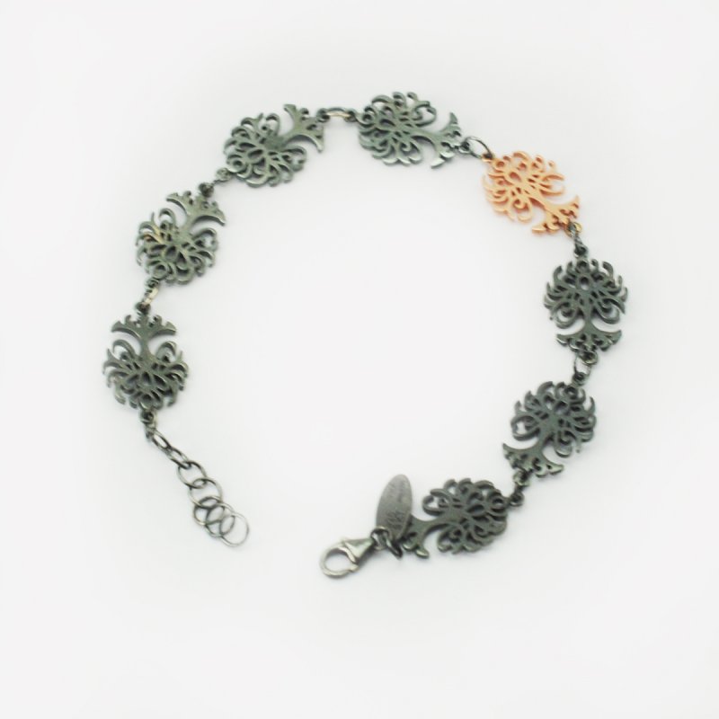 blackened silver 925 bracelet with a 9kt pink gold tree
